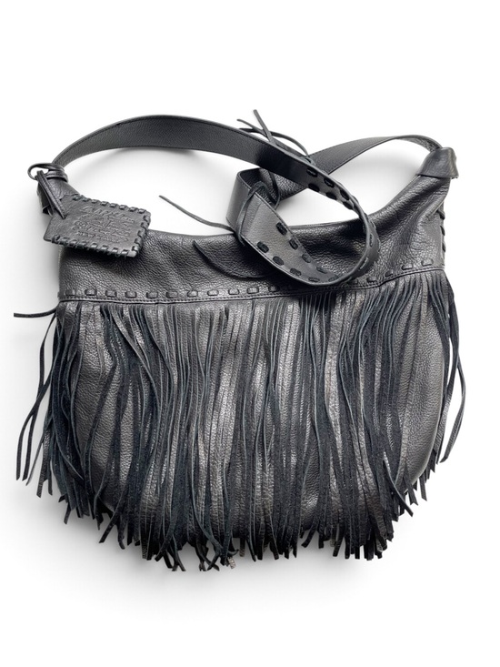 Ralph Lauren Double RL Handbags - RRL Double RL Ralph Lauren Black Leather Western Fringe Hobo Shoulder Bag